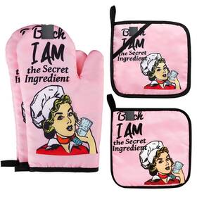 Kupenya 652744327204 Funny Oven Mitts And Pot Holders Sets Cooking Bbq Non-slip Quilting Grill Mit