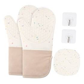 M1-3279076 Lairi Oven Mitt Kitchen Silicone Waterproof Mitts Heat Resistant Creamy-white