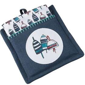 Lakeside 072724457590 Nautical Bouy Potholder And Kitchen Towel Navy Blue White Ocean Theme New