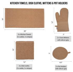 Lane Linen 840399773778 16-piece Kitchen Dish Towels Set Cotton Heat Resistant Mitts Beige Absorbent