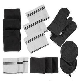 Kls16pc-blk Lane Linen 16piece Kitchen Towels And Dishcloths Set Heat Resistant Silicone