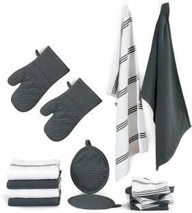 Kls16pc-gry Lane Linen Kitchen Towels And Dishcloths Sets - 16 Pc Essentials Grey