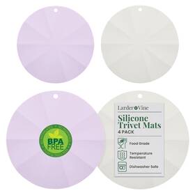 Lvka-4p-002-la8.fg6 Larder & Vine Silicone Trivets For Hot Pots And Pans Set Of 4 Round Pads Kitchen