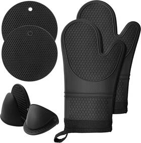 Drl-rhmn-090312 Lazebox Extra Long Silicone Oven Mitts 12.6 Inch Heat Resistant Non-slip Grip Black