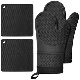 Drl-rhmn-090313 Lazebox Extra Long Silicone Oven Mitts With Pot Holders Soft Cotton Lining Non-slip