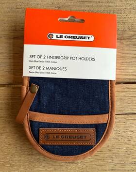 Le Creuset 630870261043 100% Set Of 2 Fingergrip Pot Holders Dark Blue Denim New