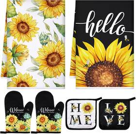 Koo-leinuosen-536 Leinuosen 6 Floral Plant Oven Mitts And Pot Holders Sets Yellow White