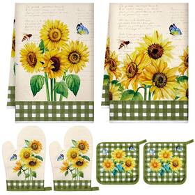 Koo-leinuosen-551 Leinuosen 6 Novelty Sunflower Kitchen Towels Decor And Accessories Set Floral Plant