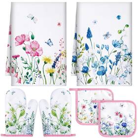 Leinuosen-ryid92a2q354 Leinuosen 6 Pack Kitchen Towels Decor And Accessories Set Floral Plant Oven Mitts