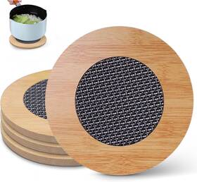 Lekayihu 705353085048 4 Pcs Wooden Trivets Hot Pads For Kitchen 5.7 Inch With Metal Mesh
