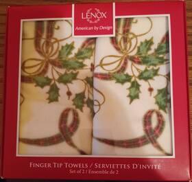 Lenox 047596570005 Christmas Holiday Nouveau Ribbon Fingertip Towels- Set Of 2-nib