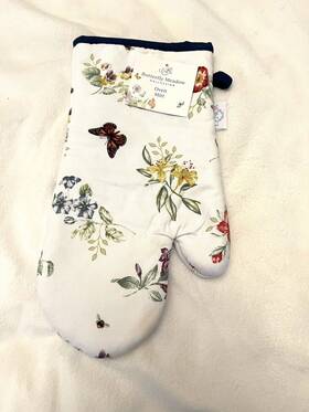 Lenox 719663081270 Butterfly Meadow Navy Trim Floral Oven Mitt New With Tags