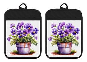 Dz043dph Liberty Flags And Gifts Pot Holders Oven Mitts Hot Pads Linen Towel Purple Pansies Kitchen