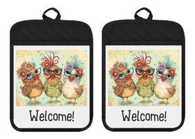Dz359dph Liberty Flags And Gifts Pot Holders Oven Mitts Hot Pad Linen Towel Welcome 3 Chickens Kitchen