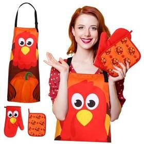 Tsv-liitrsh-315 Liitrsh 3 Pcs Thanksgiving Kitchen Apron Pot Holder Oven Mitts Set Turkey
