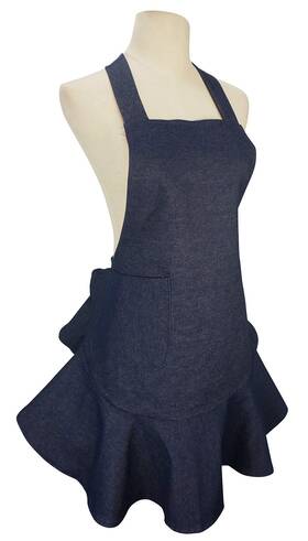 7q19a Lilments Womens Retro Denim Kitchen Bib Chef X-small To X-large Navy Blue