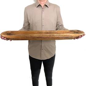 Gy-001 Linsuo Wooden Dough Bowl Decor Vintage Hand Carved 30inch Brown