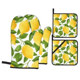 Lonsant 761488819071 Bright Yellow Lemons Oven Mitts And Pot Holders Sets Of 5 High Wit