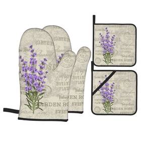 Potholder-2022.7.8-7 Lonsant Lavender Flowers Elegant Postcard Vintage Oven Mitts And Pot Holders Sets Of 4 H