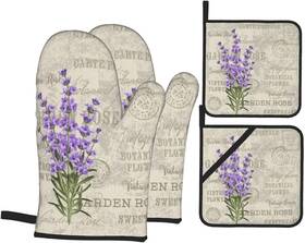 Potholder-2022 Lonsant Lavender Flowers Elegant Postcard Vintage Oven Mitts And Pot