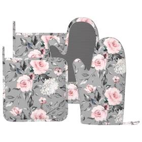 Potholder-20241231-7 Lonsant Roses Oven Mitts Pot Holders Set Silicone Heat Resistant Gray Flower Pink Ros