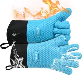 G012 Loveuing Kitchen Oven Gloves Duallayer Heat Resistant Grilling Silicone Mitts