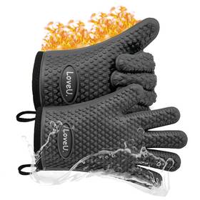 Gloves-b11 Loveuing Kitchen Oven Gloves - Dual-layer Heat Resistant Grilling Silicone Mitts With