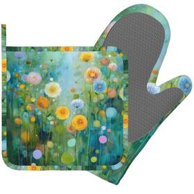 Om-002 Lovkup Abstract Oil Painting Flowers Oven Mitts And Pot Holders Sets Non-slip Silicone