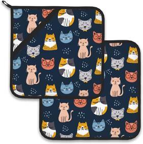 Lsb-grd-01 445002988919 Cute Cat Pot Holder Set Of 2 Heat Resistant Potholders Oven Hot Pads For Kitchen
