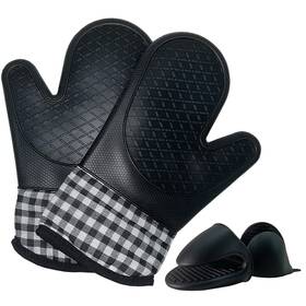 Lslcqw 717909038187 4pcs Set Oven Gloves And Pot Holder Heat-resistant 500 Degree With