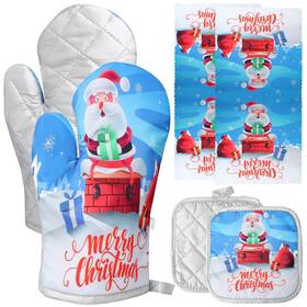 Lucleag 784300686477 6 Pack Christmas Oven Mitts Potholders And Towels Set Santa M