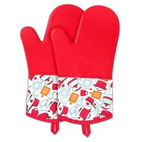 Mitts-123 Lyart Heat Resistant Silicone Oven Gloves Non-slip Mitts With Cotton Lining