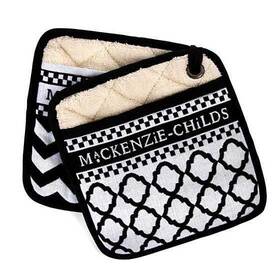 Mackenzie-childs 846823075142 Nip Set Of 2 Black And White Zig Zag Potholders