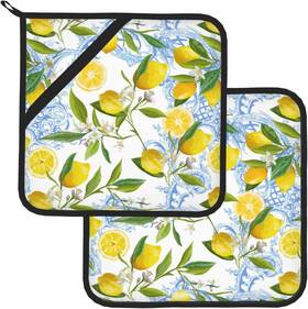 Made 445047427466 Lemon Pot Holders 2 Pcs For Kitchen Flower Heat Resistant Hot Pads Cooking