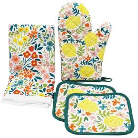 Mainstays 073558814122 5 Pc. Set Floral Kitchen Oven Mitt Pot Holders Towels