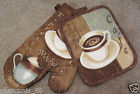 Mainstays Kitchen Oven Mitt Pot Holder Cafe Mocha Latte Cappuccino Cup Design Free Ship 073558606840