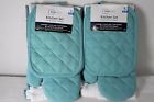 Mainstays Pack Of 2 5 Piece Kitchen Potholder Oven Mit Towels Set Light Green White 840525015437