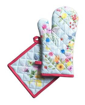 Maison D Hermine 904325900484 100% Cotton Oven Mitt And Pot Holder Set 7.5x13 8x8 Inches