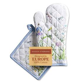 Maison D Hermine 904325905052 Dfthermine 100% Cotton Oven Mitt And Pot Holder Set 7.5 Inch X13 8 X8 Heat