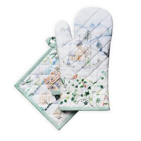 Maison D Hermine 904325971026 Snowy World 100% Cotton Set Of Oven Mitt 7.5 Inch X13 And Pot Holder 8 X8 Bbq Co