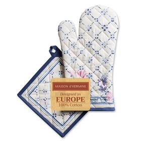 Op013aa01 Maison D Hermine Dfthermine 100% Cotton Oven Mitt And Pot Holder Set 7.5 Inch X13 8 X8 He
