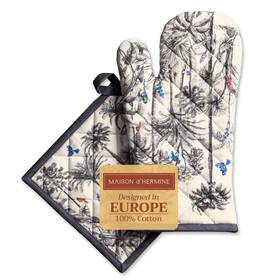 Op036aa01 Maison D Hermine 100% Cotton Oven Mitt And Pot Holder Set 7.5 Inch X13 8 X8 Heat Resistant Bbq