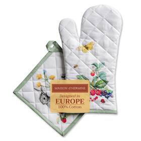 Op081aa01 Maison D Hermine Dfthermine 100% Cotton Oven Mitt And Pot Holder Set 7.5 Inch X13 8 X8 Heat