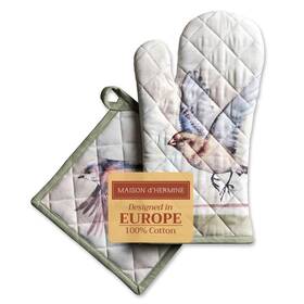Op099aa01 Maison D Hermine 100% Cotton Oven Mitt And Pot Holder Set 7.5 Inch X13 8 X8 Heat Resistant Bbq
