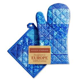 Op148aa01 Maison D Hermine 100% Cotton Oven Mitt And Pot Holder Set 7.5 Inch X13 8 X8 Heat Resistant Bbq