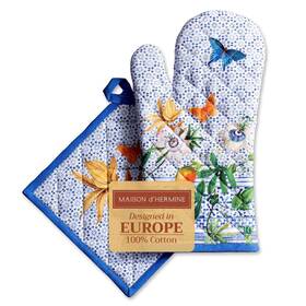Op149aa01 Maison D Hermine Dfthermine 100% Cotton Oven Mitt And Pot Holder Set 7.5 Inch X13 8 X8 Heat