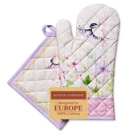 Op177aa01 Maison D Hermine Dfthermine 100% Cotton Oven Mitt And Pot Holder Set 7.5 Inch X13 8 X8 Heat