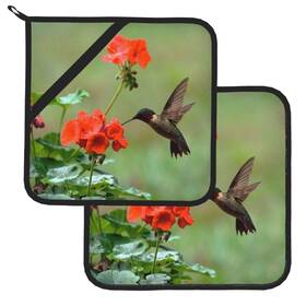 Mantaiyuan 639505407832 Pot Holders Set Of 2 Hummingbirds Birds Spring Summer Red Flowers Blossom He