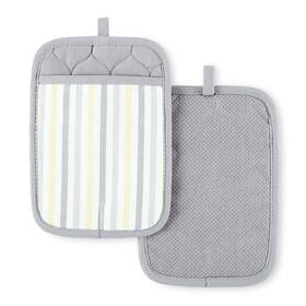 Martha Stewart 028332803373 Daisy Stripe Pot Holder Set 2-pack Grey/yellow 7 Inch X10