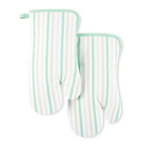 Martha Stewart 028332803380 Daisy Stripe Oven Mitt Set 7 Inch X13 Mint